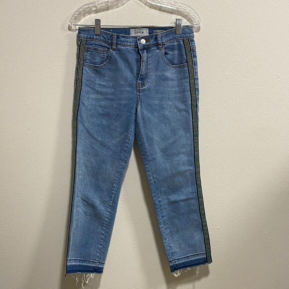 New Look Petite Leyla Relaxed‎ Skinny Jeans Side Stripe Boho Festival Raw Hem 6P - Picture 3 of 13